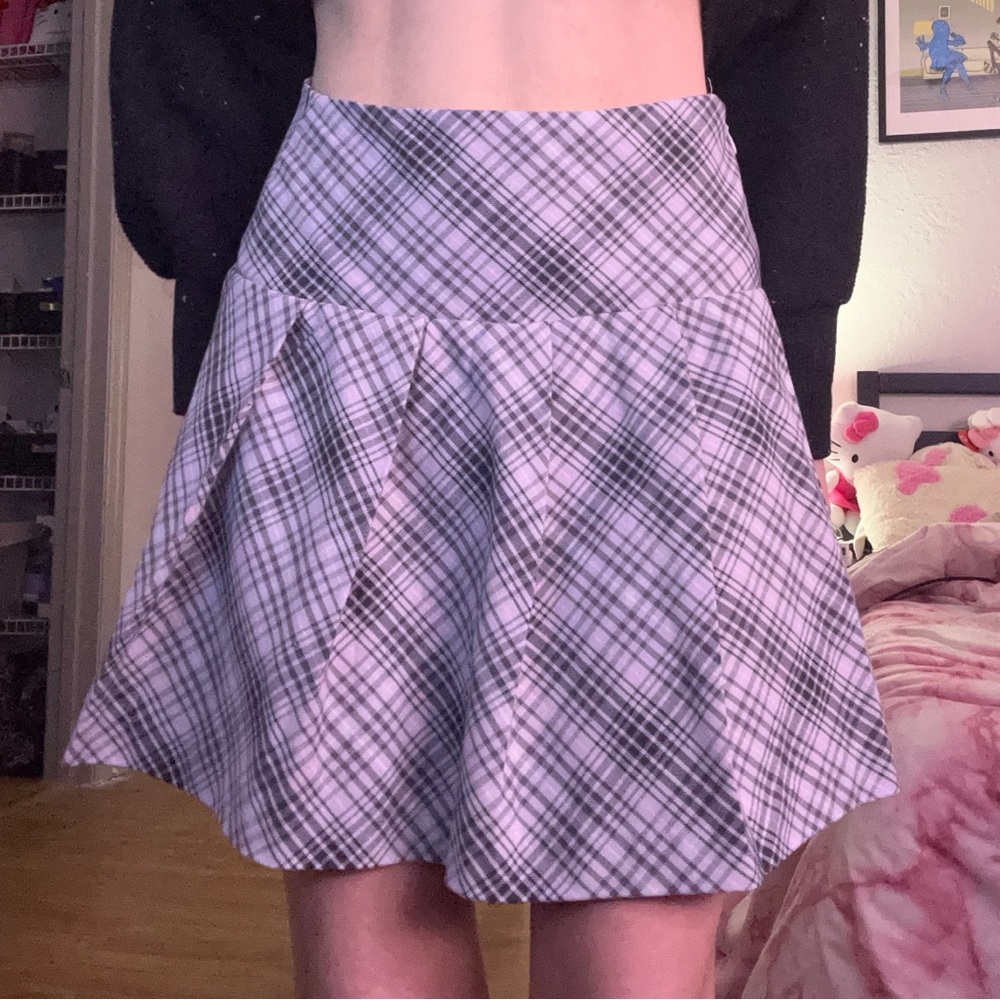 H&M Divided Blackpink Collab Pink and Gray Pleated Plaid Skirt Size 0